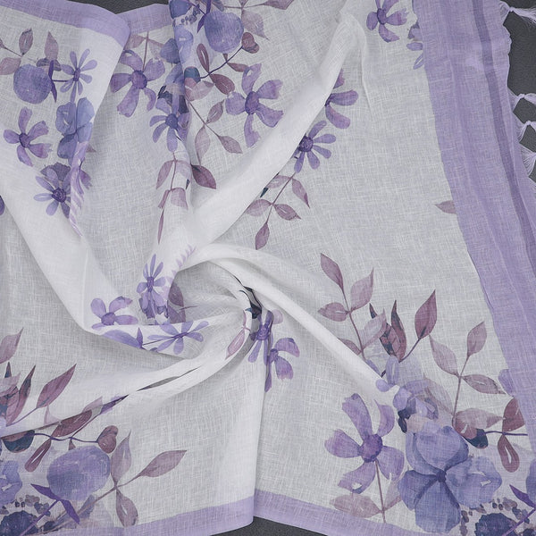 Semi Linen Cream Floral Printed Saree 12