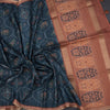 Raw Silk Dark Teal Blue Printed Saree