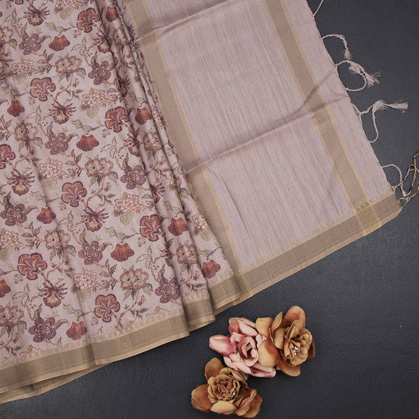 Raw Silk Light Brown Printed Saree 06
