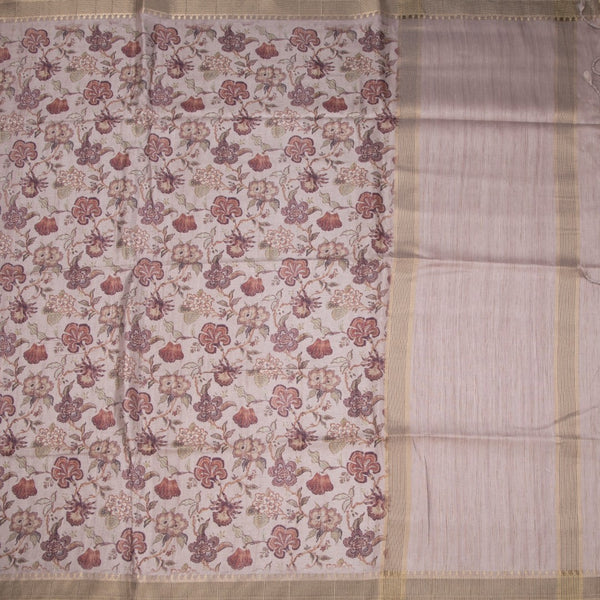 Raw Silk Light Brown Printed Saree 06