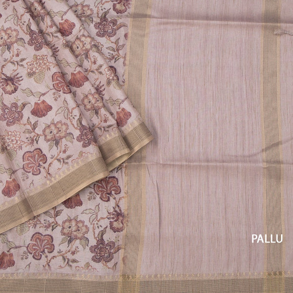 Raw Silk Light Brown Printed Saree 06