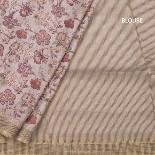 Raw Silk Light Brown Printed Saree 06
