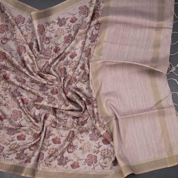 Raw Silk Light Brown Printed Saree 06