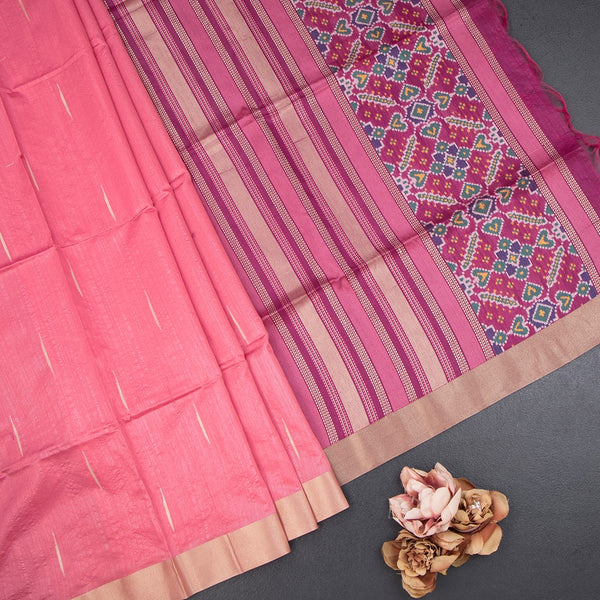 Silk Cotton Fiery Rose Pink Thread Work Saree With Malli Moggu Design