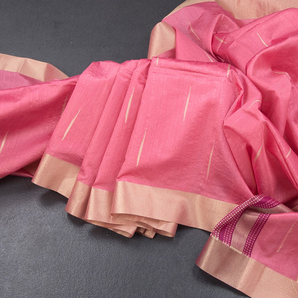 Silk Cotton Fiery Rose Pink Thread Work Saree With Malli Moggu Design
