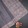 Raw Silk Grey Zari Checked Saree