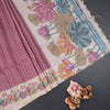 Raw Silk Dark Onion Pink Zari Checked Saree