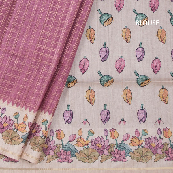 Raw Silk Dark Onion Pink Zari Checked Saree