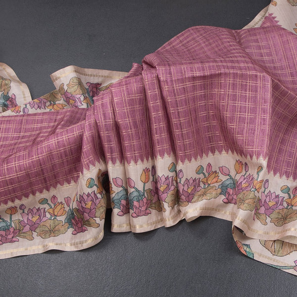 Raw Silk Dark Onion Pink Zari Checked Saree