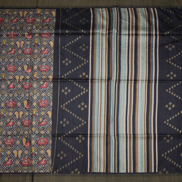 Raw Silk Grey Printed Saree 05