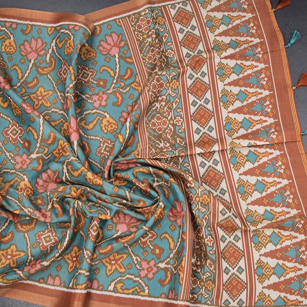 Raw Silk Dark Green Floral Printed Saree