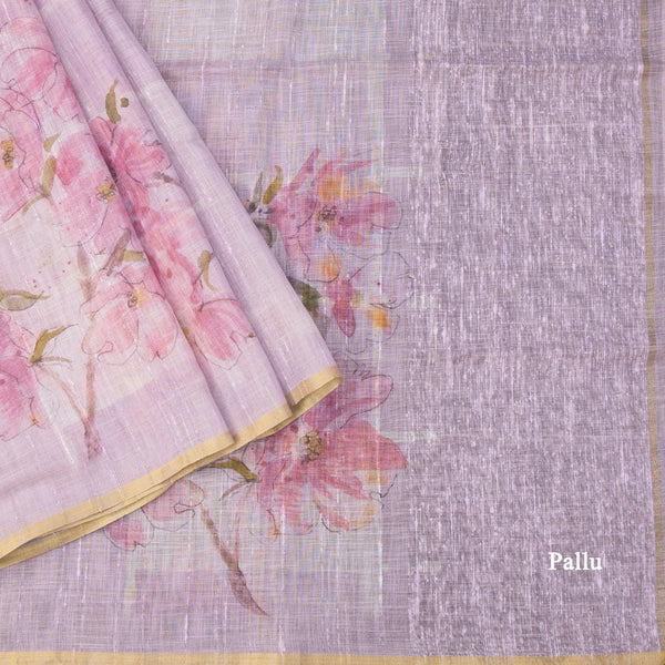 Linen Taffy Pink Floral Printed Saree