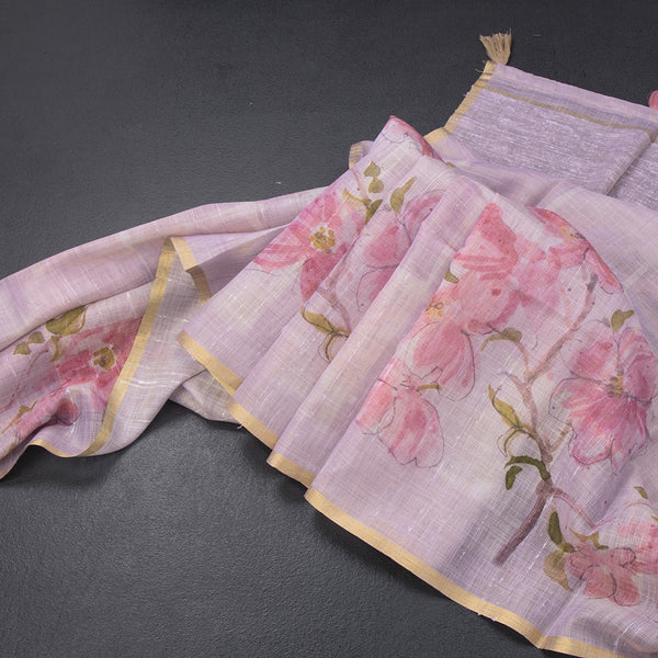 Linen Taffy Pink Floral Printed Saree