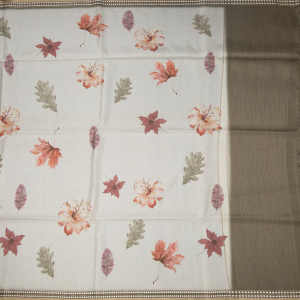 Raw Silk Pista Green Leaf Printed Saree