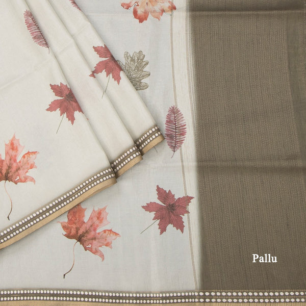 Raw Silk Pista Green Leaf Printed Saree