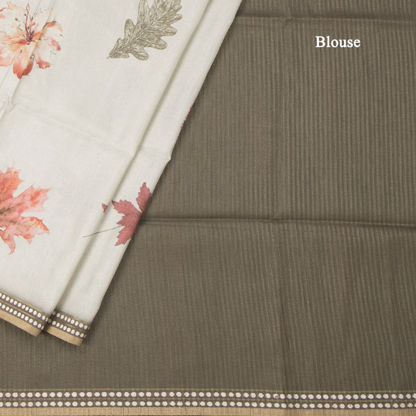 Raw Silk Pista Green Leaf Printed Saree