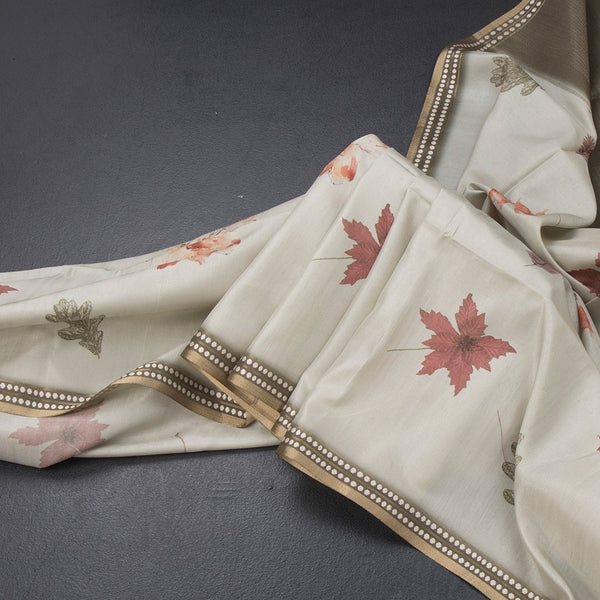 Raw Silk Pista Green Leaf Printed Saree