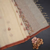 Linen Cream Floral Thread Work Saree 05