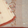 Linen Cream Floral Thread Work Saree 05