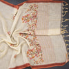 Linen Cream Floral Thread Work Saree 05