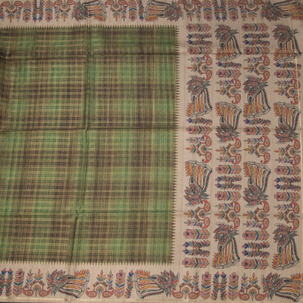 Raw Silk Olive Green Zari Checked Saree