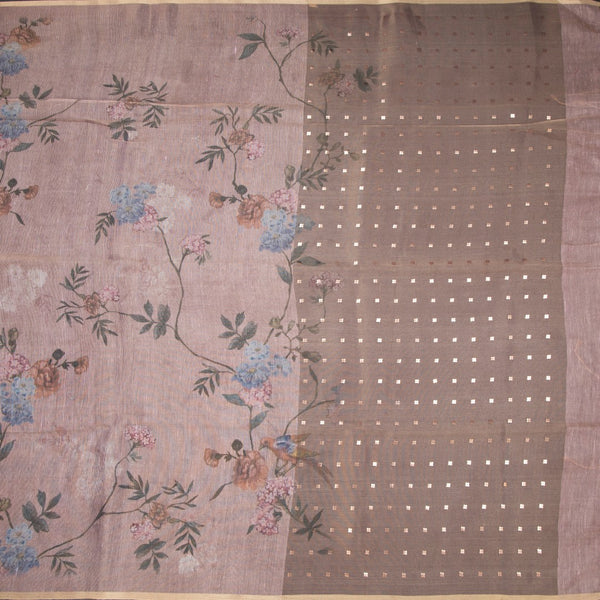 Raw Silk Light Brown Floral Printed Saree 02