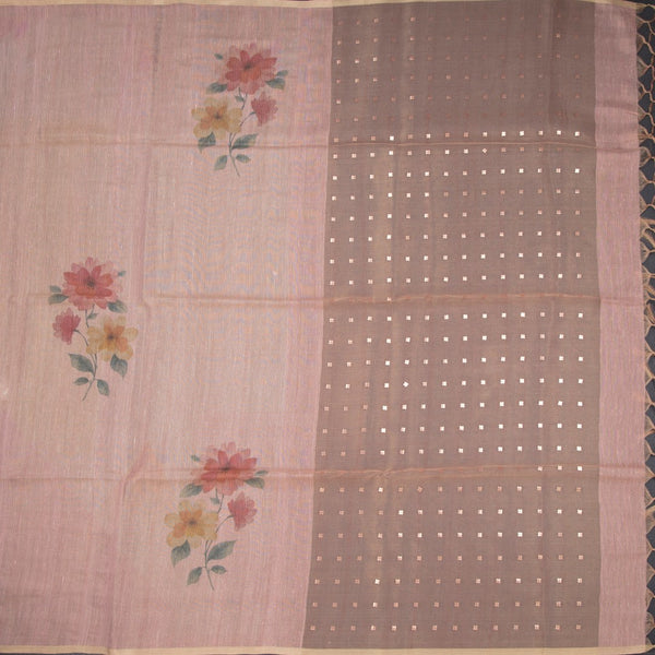 Raw Silk Peach Floral Printed Saree 06