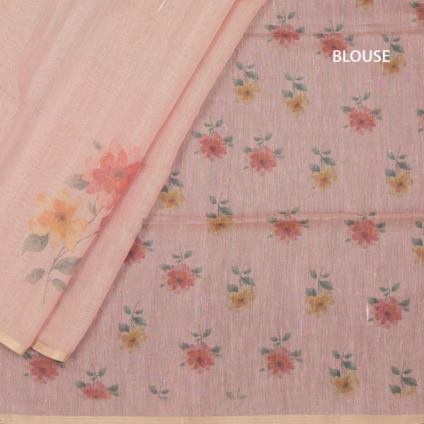 Raw Silk Peach Floral Printed Saree 06