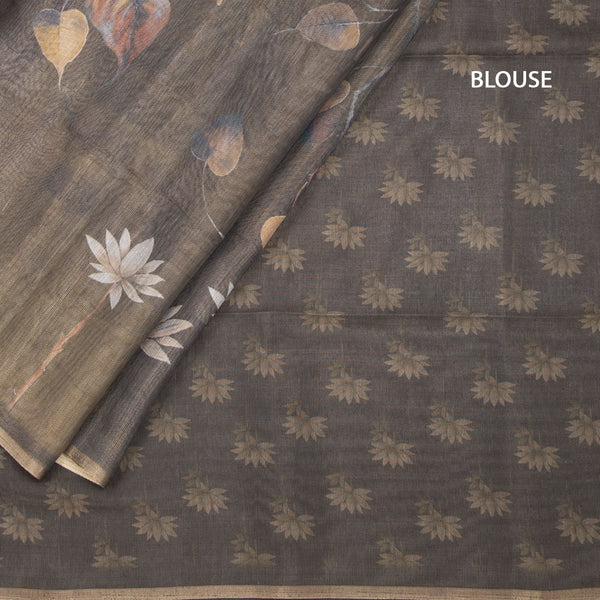 Raw Silk Dark Olive Green Floral Printed Saree