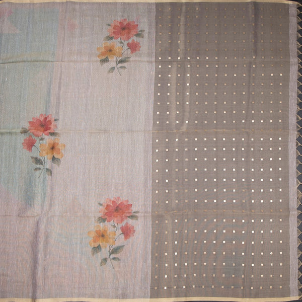 Raw Silk Cream Floral Printed Saree 09