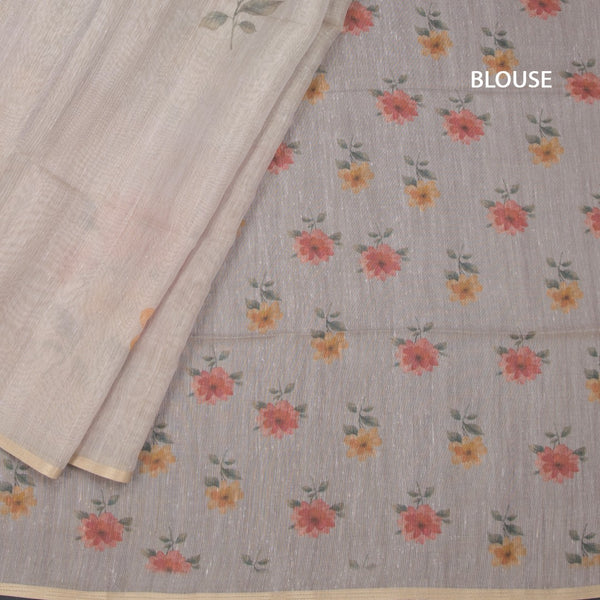 Raw Silk Cream Floral Printed Saree 09