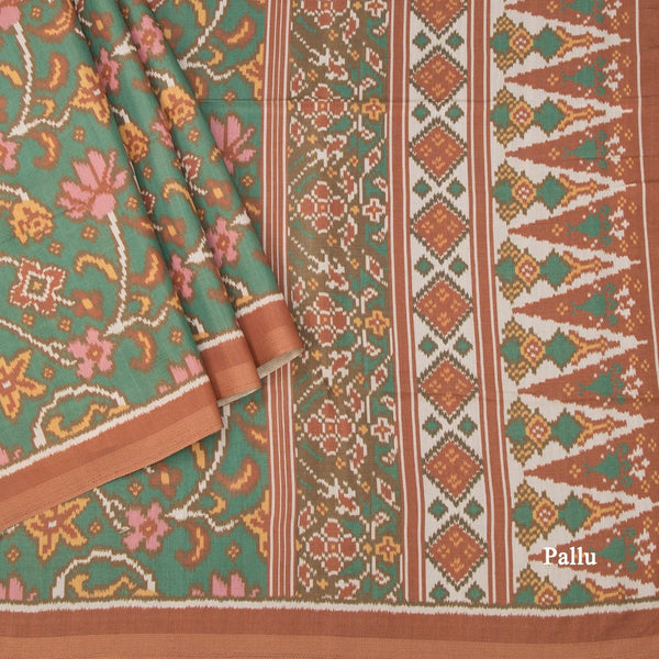 Raw Silk Green Floral Printed Saree 02