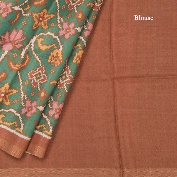 Raw Silk Green Floral Printed Saree 02