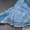 Raw Silk Light Blue Printed Saree