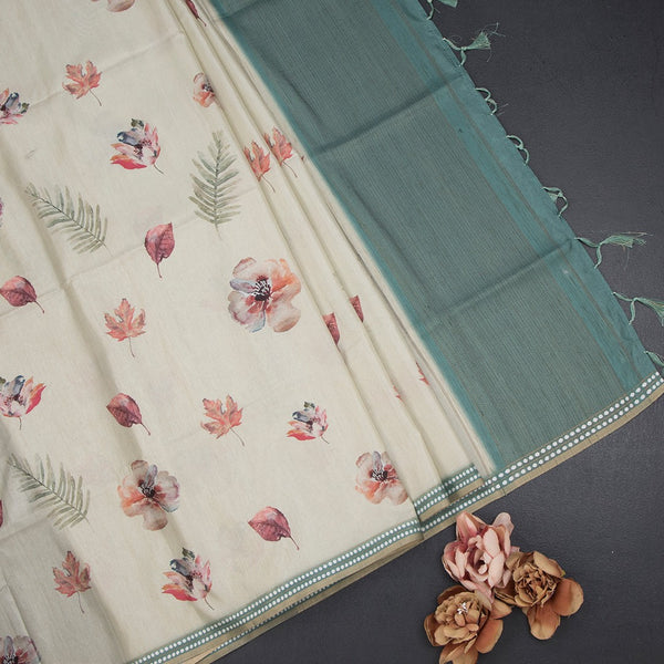 Raw Silk Pista Green Printed Saree