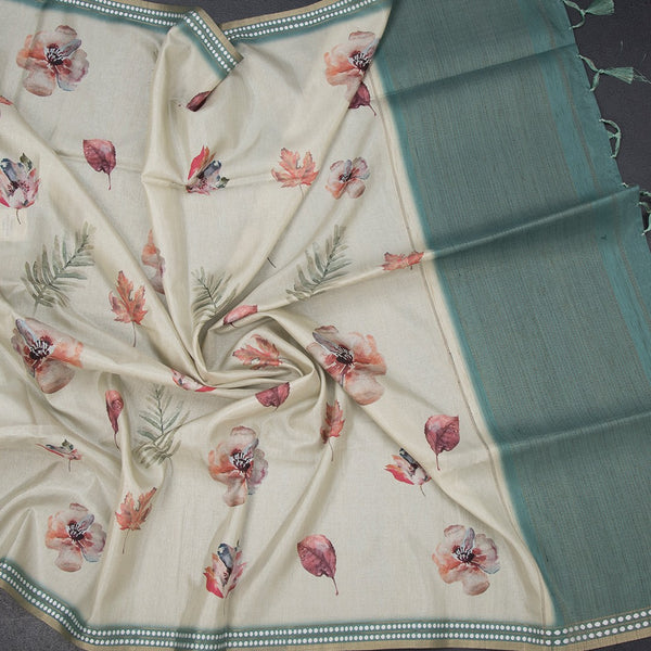 Raw Silk Pista Green Printed Saree