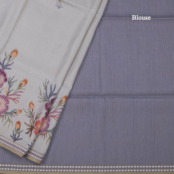 Raw Silk Grey Floral Printed Saree 06