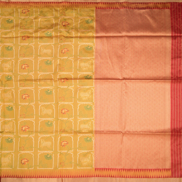 Raw Silk Mango Yellow Printed Saree