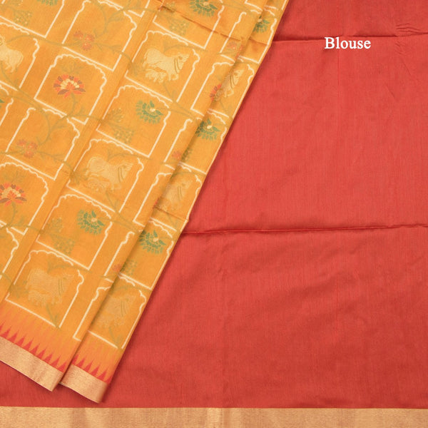 Raw Silk Mango Yellow Printed Saree