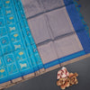 Raw Silk Peacock Blue Printed Saree 02
