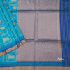 Raw Silk Peacock Blue Printed Saree 02