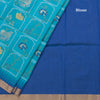 Raw Silk Peacock Blue Printed Saree 02