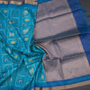 Raw Silk Peacock Blue Printed Saree 02