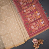 Raw Silk Sandal Printed Saree In Temple Design