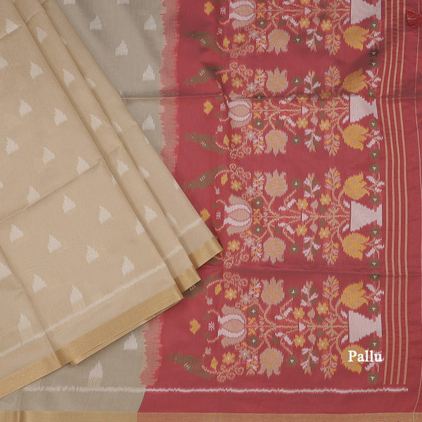 Raw Silk Sandal Printed Saree In Temple Design