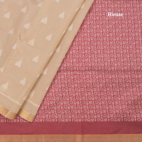 Raw Silk Sandal Printed Saree In Temple Design
