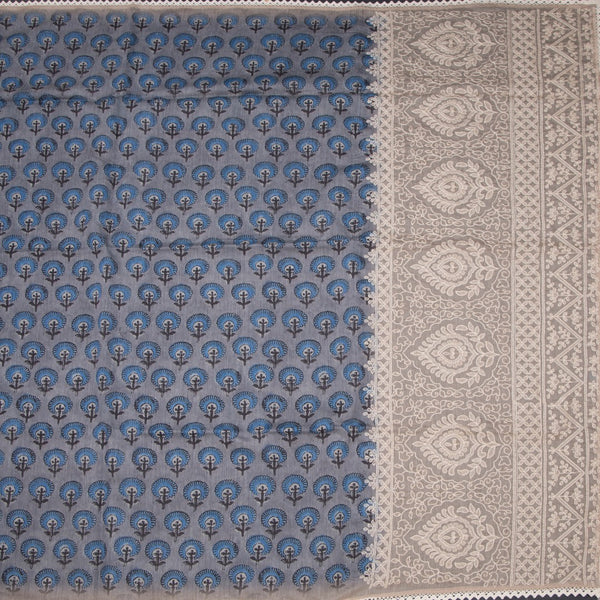 Chanderi Blue Printed Saree