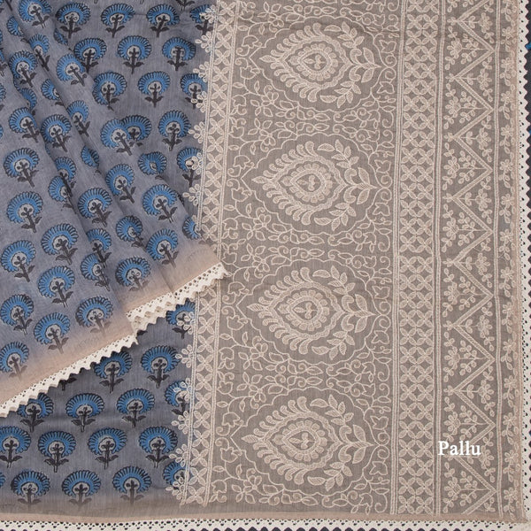 Chanderi Blue Printed Saree