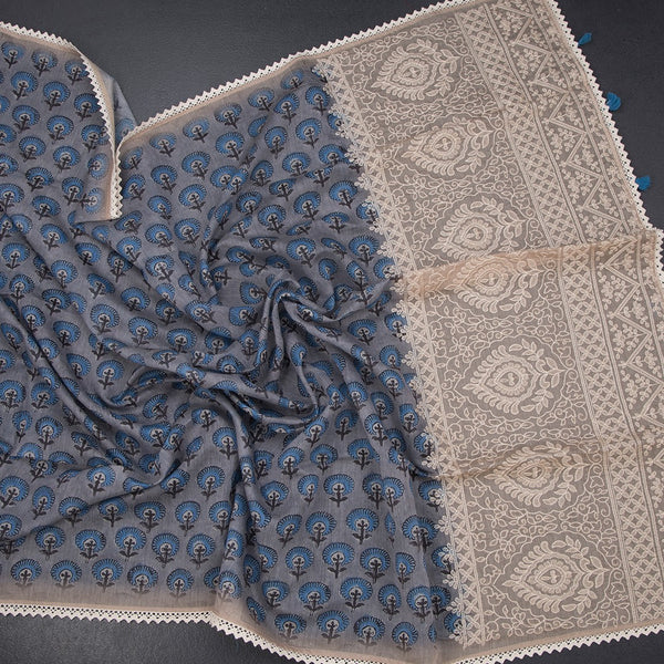 Chanderi Blue Printed Saree