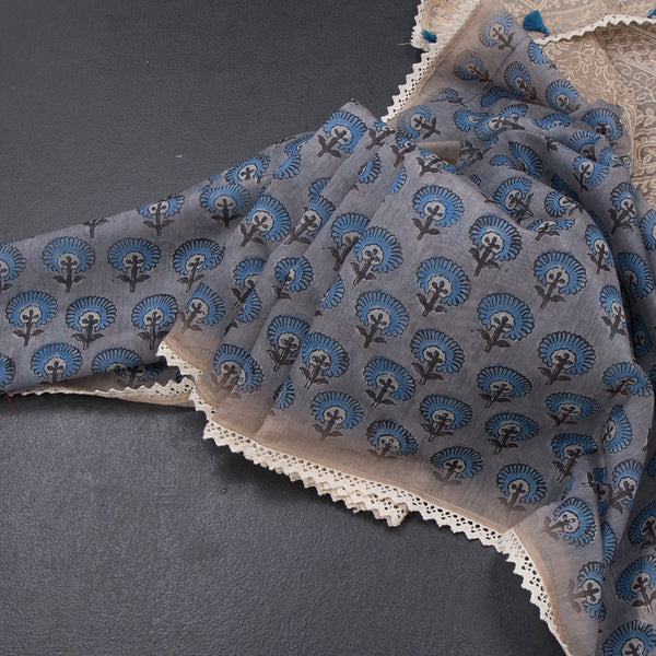 Chanderi Blue Printed Saree